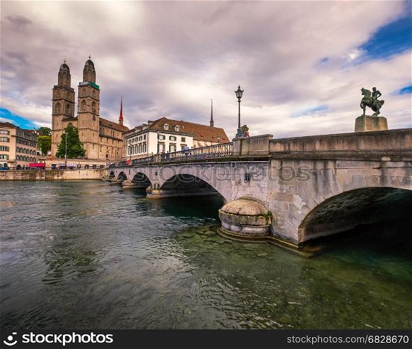Grossmunster Church and Limmat River, Zurich, Switzerland