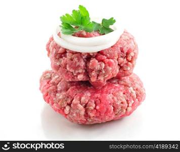 ground beef with onion on white background