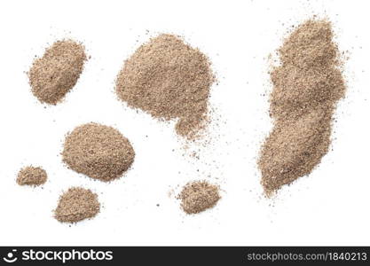 Ground black pepper isolated on white background. Flat lay, top view. Ground Black Pepper Isolated On White Background