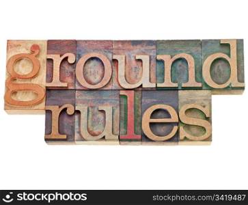 ground rules - isolated phrase in vintage letterpress wood type