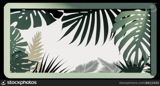 Group background green tropical leaves empty space, frame, nature concept plant leaves. Ai generated