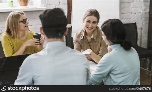 group businesspeople during meeting presentation
