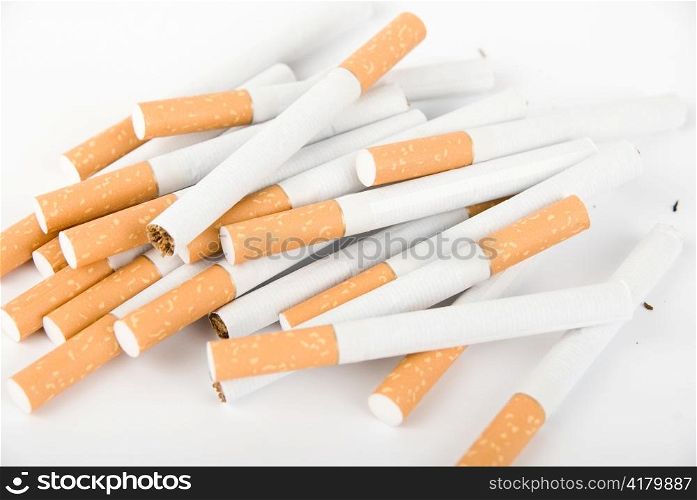 group cigarettes closeup isolated on white background