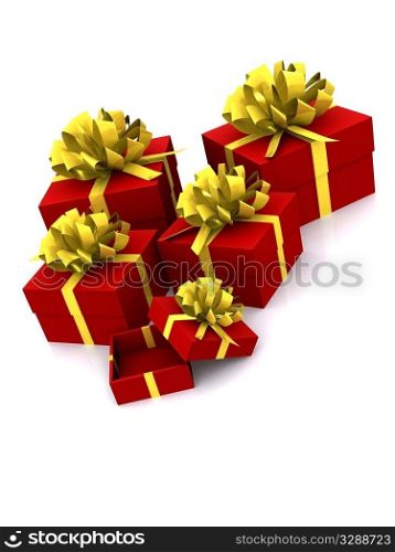 group gift boxes on white. 3d