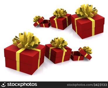 group gift boxes on white. 3d