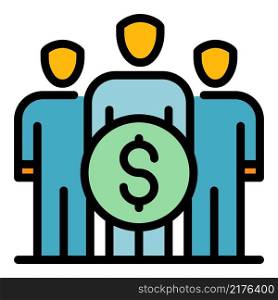 Group money crowdfunding icon. Outline group money crowdfunding vector icon color flat isolated. Group money crowdfunding icon color outline vector
