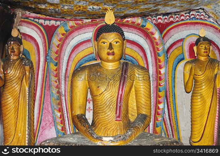 Group of a historic buddha statues in Sri Lanka