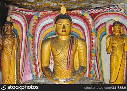 Group of a historic buddha statues in Sri Lanka