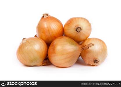 Group of a onions, isolated against white background