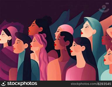Group of abstract and anonymous people for a poster or background for women&rsquo;s day, elegant and beautiful style by generative AI