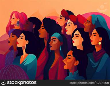 Group of abstract and anonymous people for a poster or background for women’s day, elegant and beautiful style by generative AI