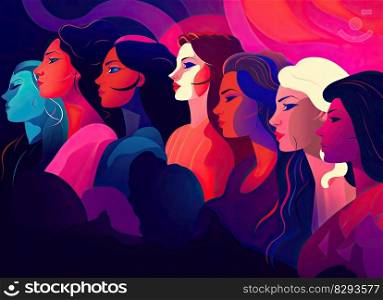 Group of abstract and anonymous people for a poster or background for women’s day, elegant and beautiful style by generative AI