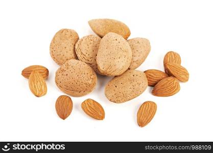 Group of Almond isolated on white background. Prunus dulcis