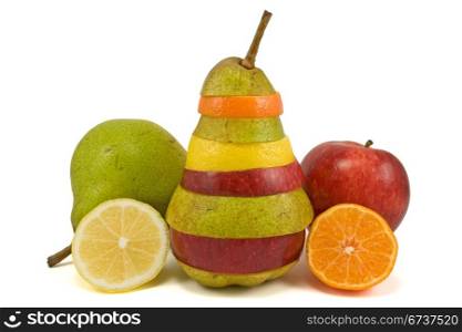 group of arranged fresh fruits on white background