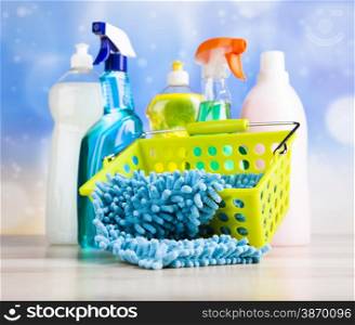 Group of assorted cleaning, home work colorful theme
