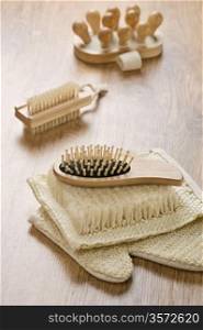 group of bath accessories