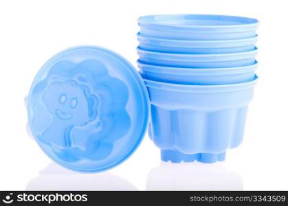group of blue plastic cups (isolated on white background)