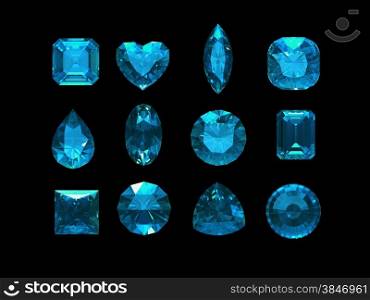 Group of blue tourmaline shape with clipping path ( Indicolite)