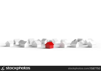 Group of blurred house isolated on white background. 3D Illustration.