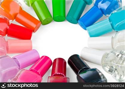 Group of bright nail polishes isolated on white close up. with clipping path&#xA;