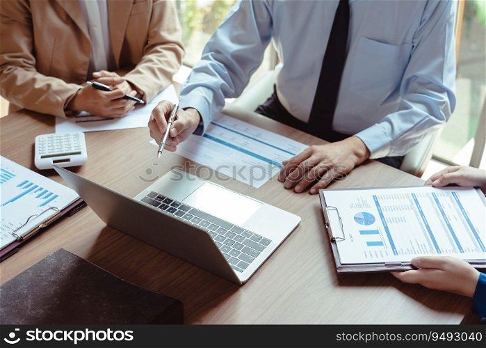 Group of business colleague read finance data to discuss and coworking about marketing of business.