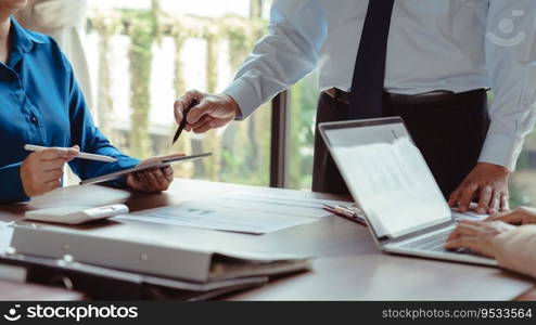 Group of business colleague read finance data to discuss and coworking about marketing of business.