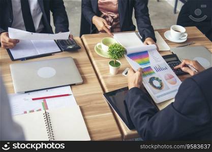 Group of business people meeting in conference room brainstorming consult business document graph chart office desk. Diversity multiethnic group of business people brainstorming and working together.
