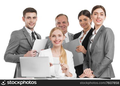 Group of business people office workers isolated on white background. Office workers isolated on white