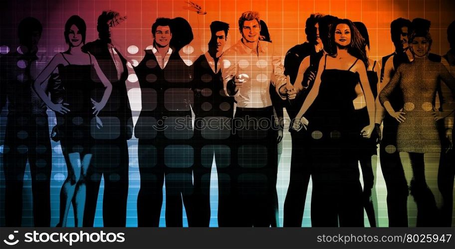Group of Business People on a Sunset Background as Abstract. Intelligent Design