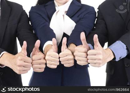 Group of business show thumbs up hands, isolated on white