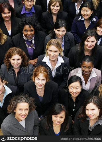 Group of business women looking up, portrait, elevated view, close up
