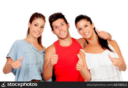 Group of casual friends saying Ok isolated on a white background