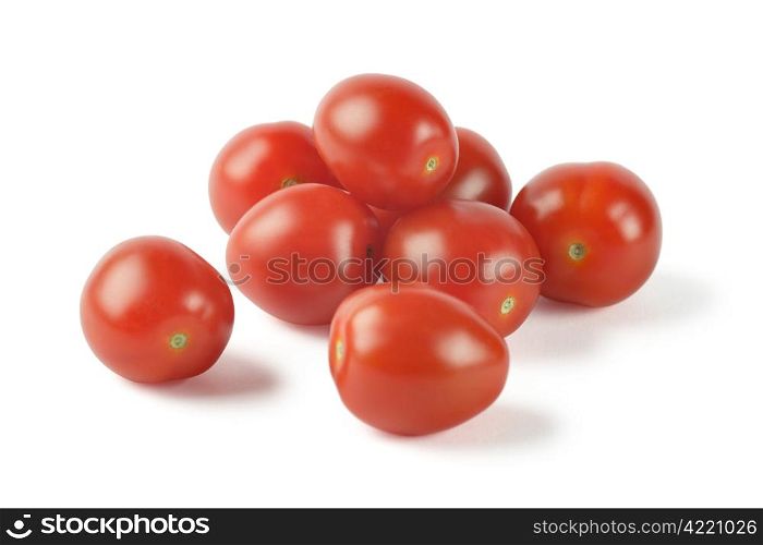 Group of cherry tomatoes isolated on a white background.