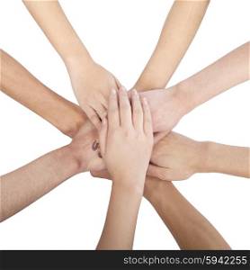 Group of Chinese friends with hands in circle