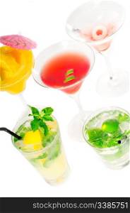 group of classic colorful cocktails drink isolated on white background