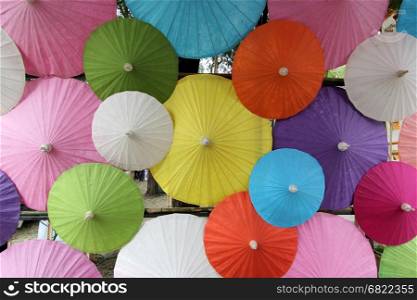 group of colorful umbrella as pattern background