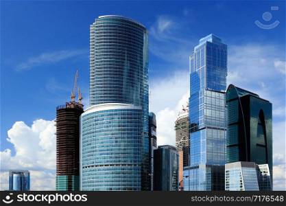 Group of compemporary skyscrapers in Moscow City Business Center.