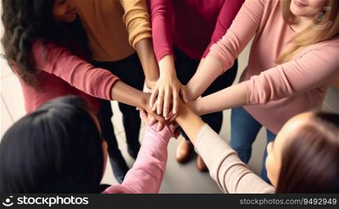 Group of diverse women put their hands together empowering