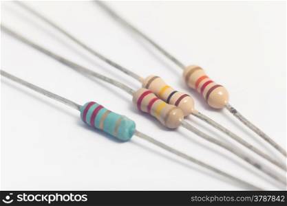 Group of electronic resistors in white background