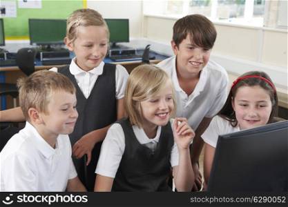 Group Of Elementary School Pupils In Computer Class