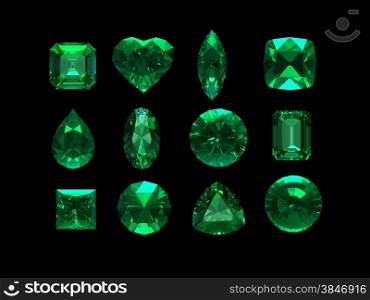 group of emerald shape with clipping path