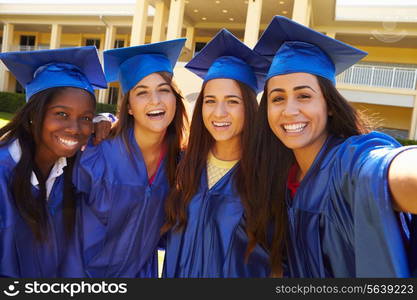 Group Of Female High School Students Celebrating Graduation