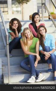 Group Of Female Teenage Pupils Outside Classroom