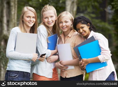 Group Of Female Teenage Students Outdoors