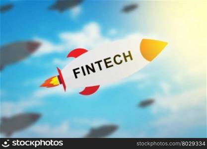 group of fintech or financial technology flat design rocket with blurred background and soft light effect