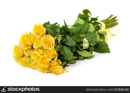 Group of fresh yellow roses isolated on a white background