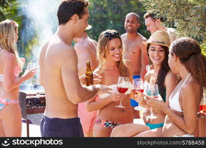 Group Of Friends Having Party By Swimming Pool