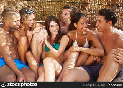 Group Of Friends In Swimwear Relaxing Outdoors Together