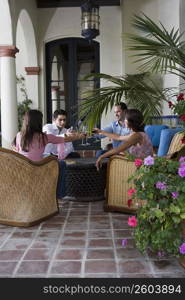 Group of friends socializing outdoors