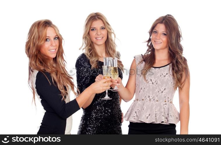 Group of friends toasting with champagne in a celebration during christmas